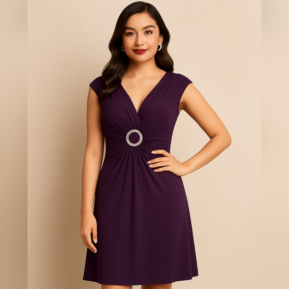 LVLX Purple Cocktail Dress Ruched Rhinestone Party Sheath Evening‎ Medium